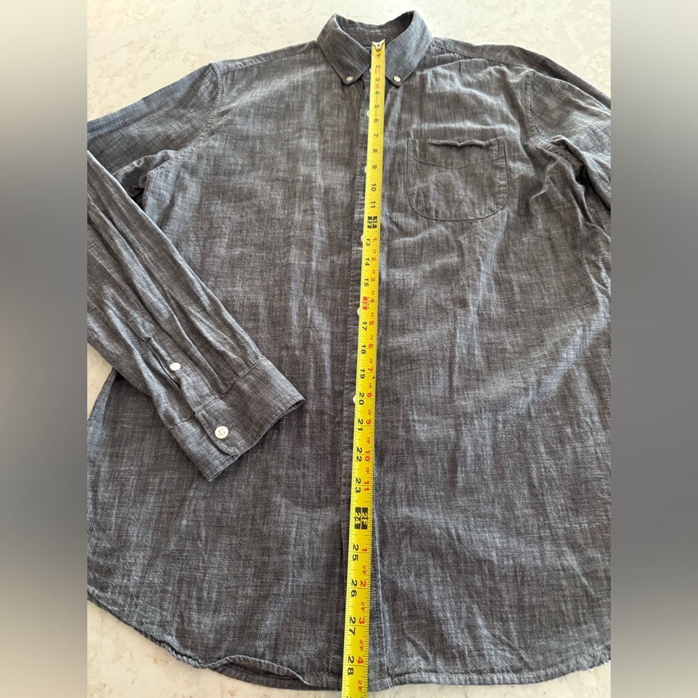 Chambray Black Washed Button Down Long Sleeve Shi… - image 8